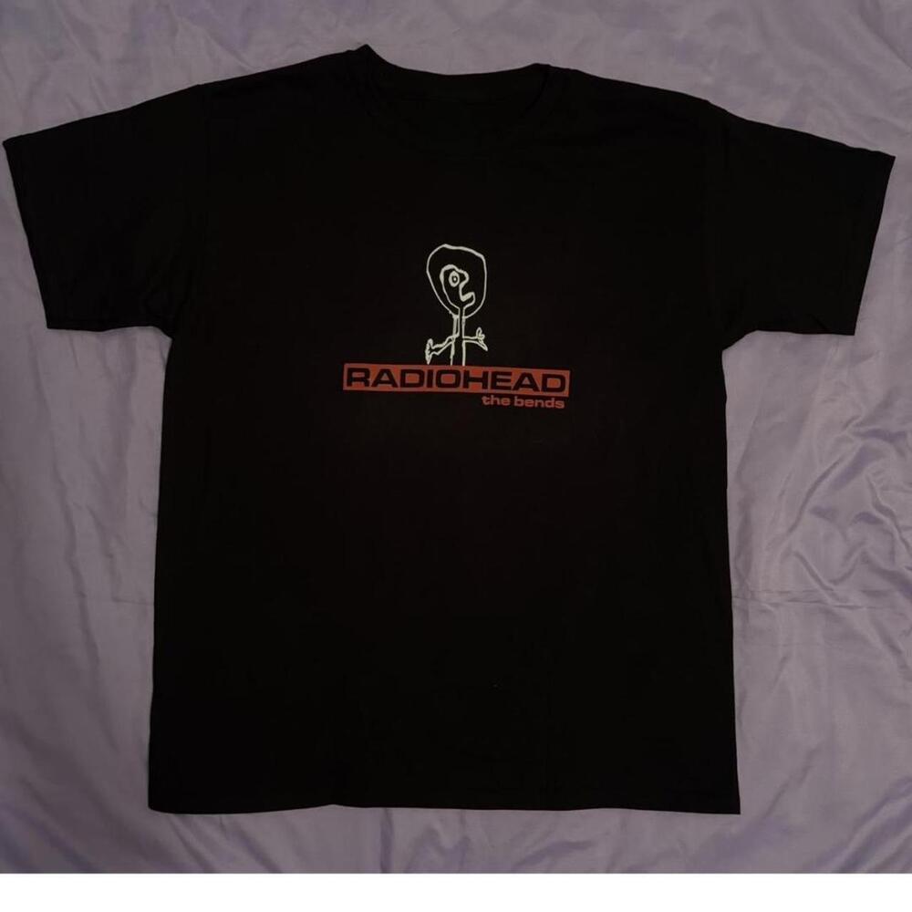 Black Radiohead Band Tee With Orange Accents